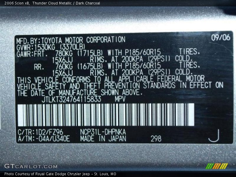 Thunder Cloud Metallic / Dark Charcoal 2006 Scion xB
