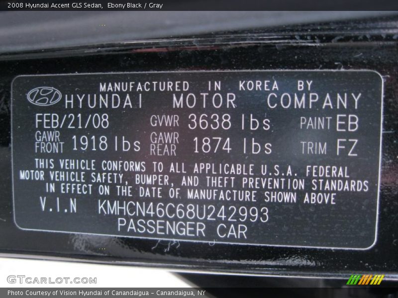 Ebony Black / Gray 2008 Hyundai Accent GLS Sedan