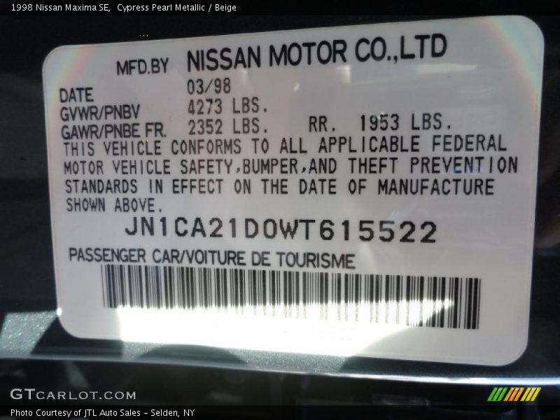 Cypress Pearl Metallic / Beige 1998 Nissan Maxima SE