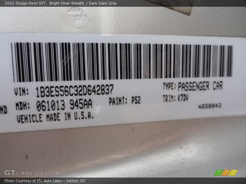 Bright Silver Metallic / Dark Slate Gray 2002 Dodge Neon SXT