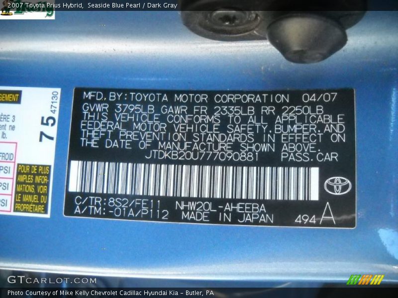 Seaside Blue Pearl / Dark Gray 2007 Toyota Prius Hybrid