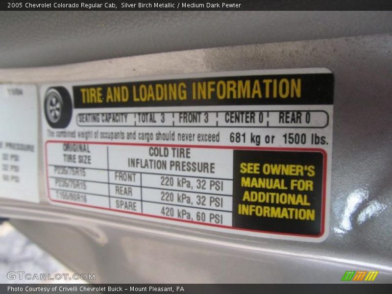 Info Tag of 2005 Colorado Regular Cab