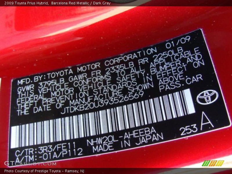 Barcelona Red Metallic / Dark Gray 2009 Toyota Prius Hybrid