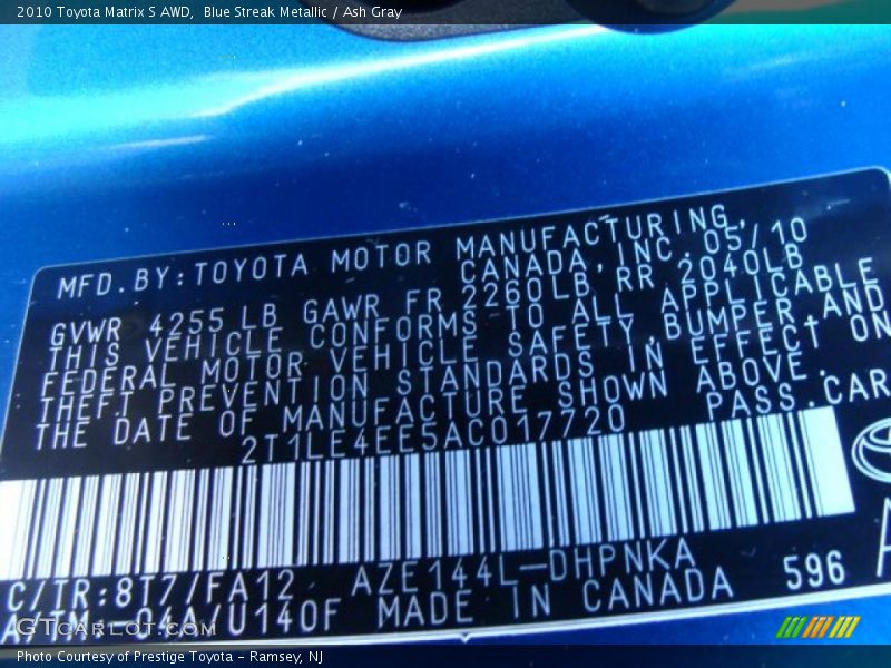 Blue Streak Metallic / Ash Gray 2010 Toyota Matrix S AWD