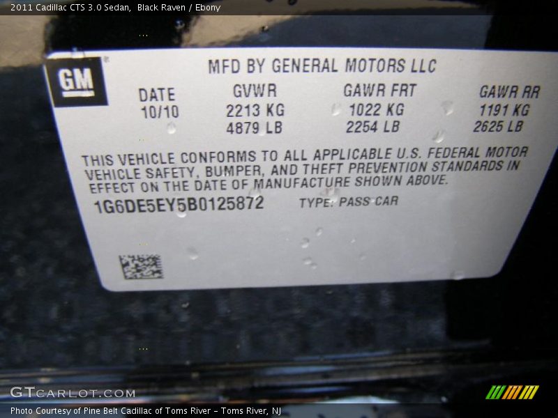 Black Raven / Ebony 2011 Cadillac CTS 3.0 Sedan