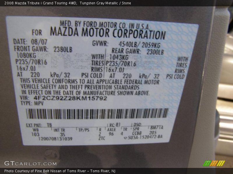 Tungsten Gray Metallic / Stone 2008 Mazda Tribute i Grand Touring 4WD