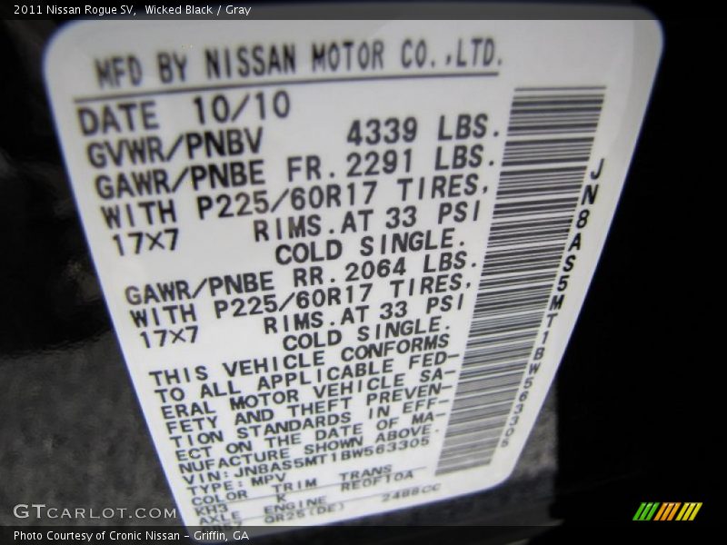 Wicked Black / Gray 2011 Nissan Rogue SV