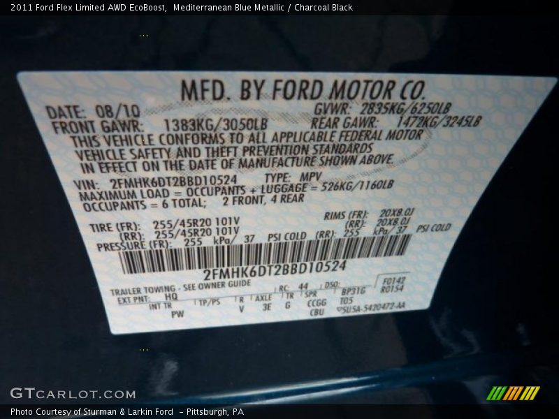 2011 Flex Limited AWD EcoBoost Mediterranean Blue Metallic Color Code HQ