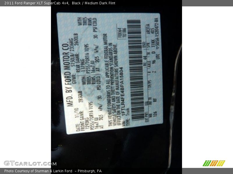 Black / Medium Dark Flint 2011 Ford Ranger XLT SuperCab 4x4