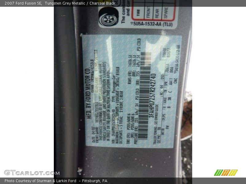 Tungsten Grey Metallic / Charcoal Black 2007 Ford Fusion SE
