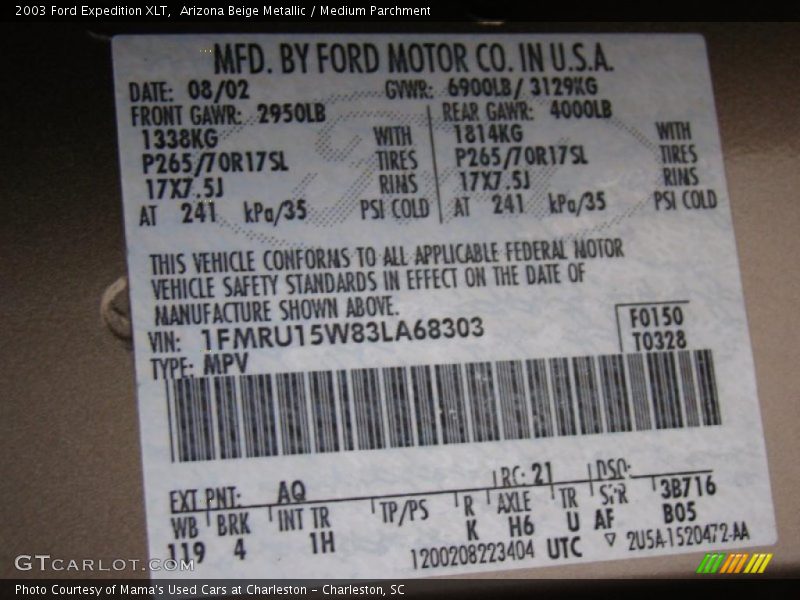 2003 Expedition XLT Arizona Beige Metallic Color Code AQ