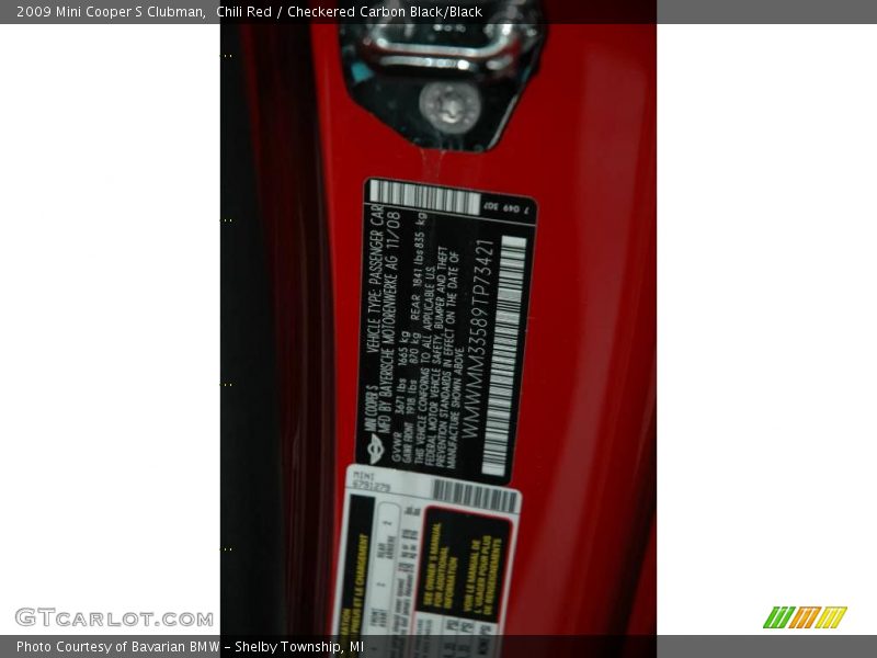 Chili Red / Checkered Carbon Black/Black 2009 Mini Cooper S Clubman