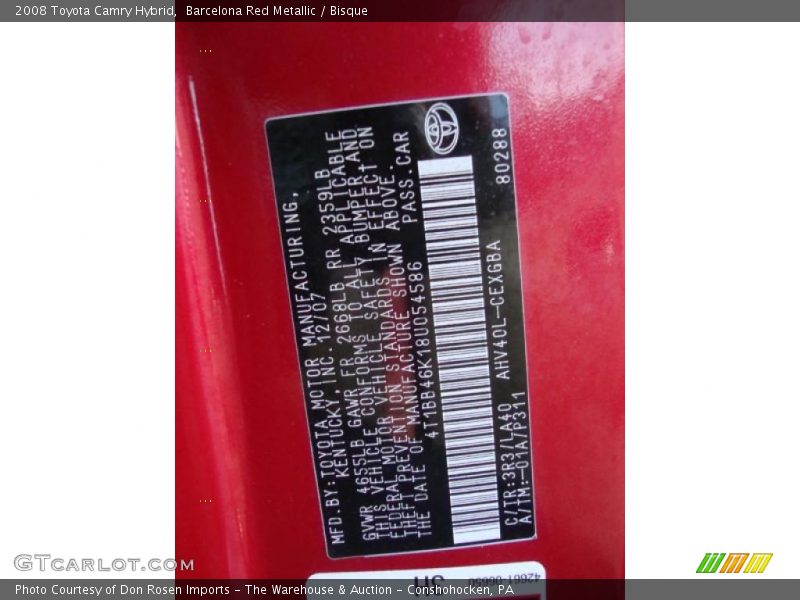 Barcelona Red Metallic / Bisque 2008 Toyota Camry Hybrid