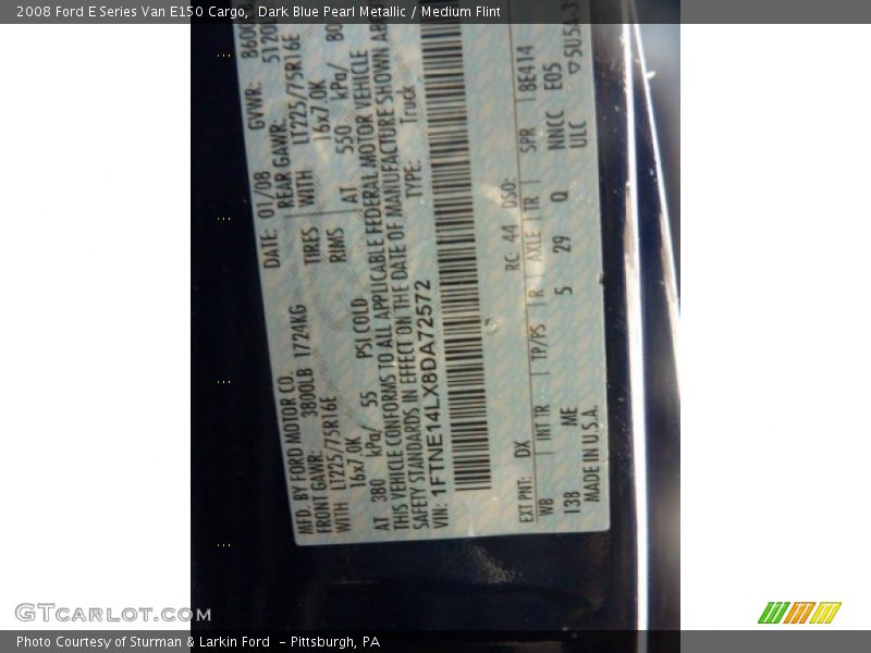 2008 E Series Van E150 Cargo Dark Blue Pearl Metallic Color Code DX