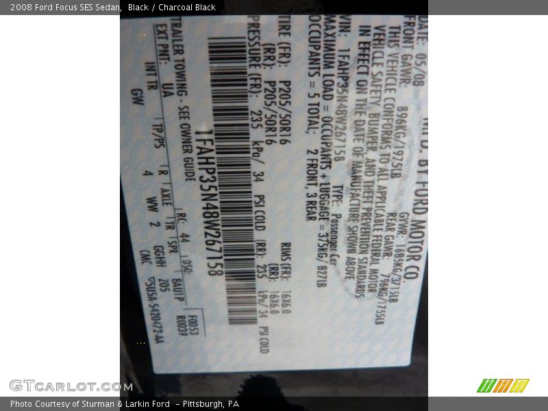 Black / Charcoal Black 2008 Ford Focus SES Sedan
