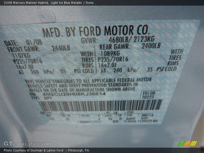Light Ice Blue Metallic / Stone 2008 Mercury Mariner Hybrid