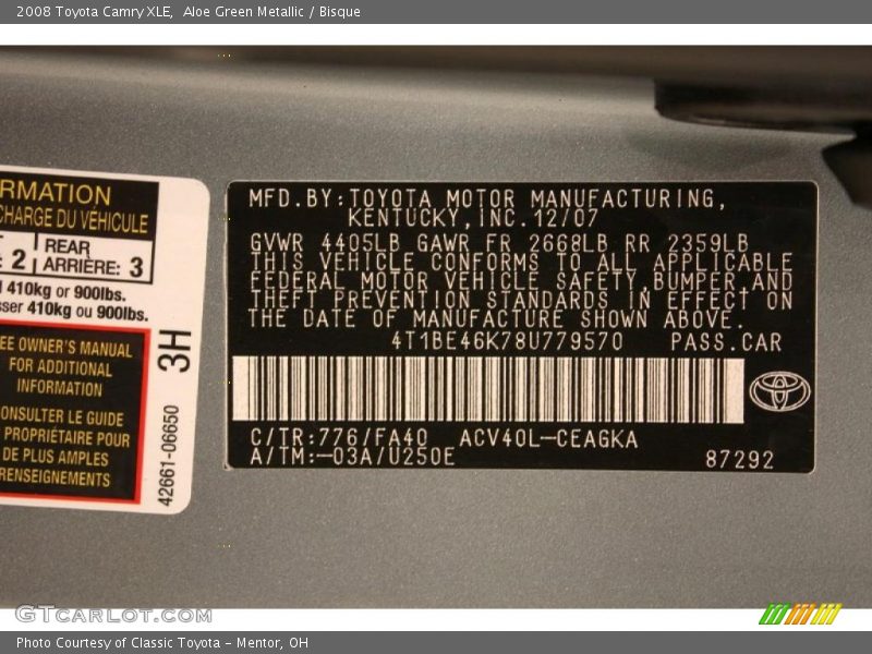 Aloe Green Metallic / Bisque 2008 Toyota Camry XLE