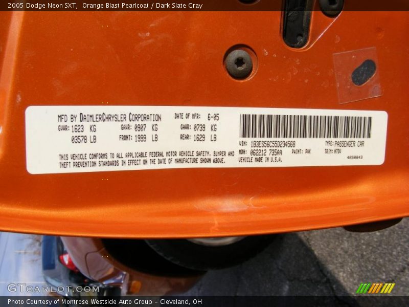 Orange Blast Pearlcoat / Dark Slate Gray 2005 Dodge Neon SXT