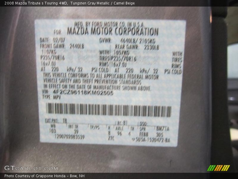 2008 Tribute s Touring 4WD Tungsten Gray Metallic Color Code T8