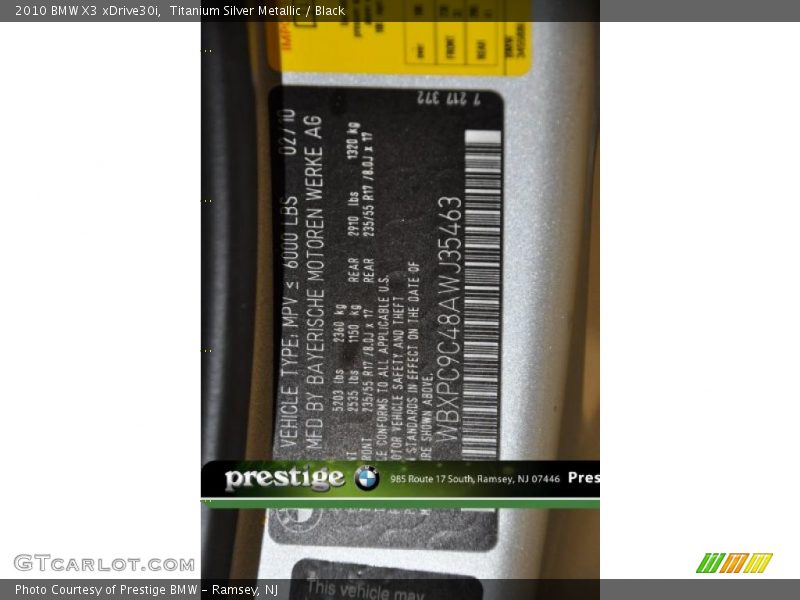 Titanium Silver Metallic / Black 2010 BMW X3 xDrive30i