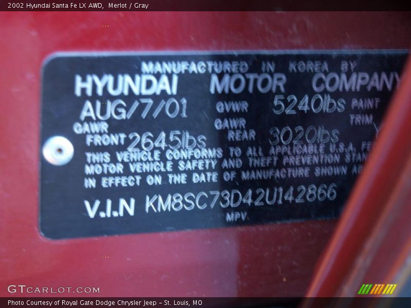 Merlot / Gray 2002 Hyundai Santa Fe LX AWD