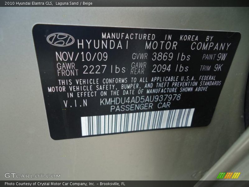 Laguna Sand / Beige 2010 Hyundai Elantra GLS