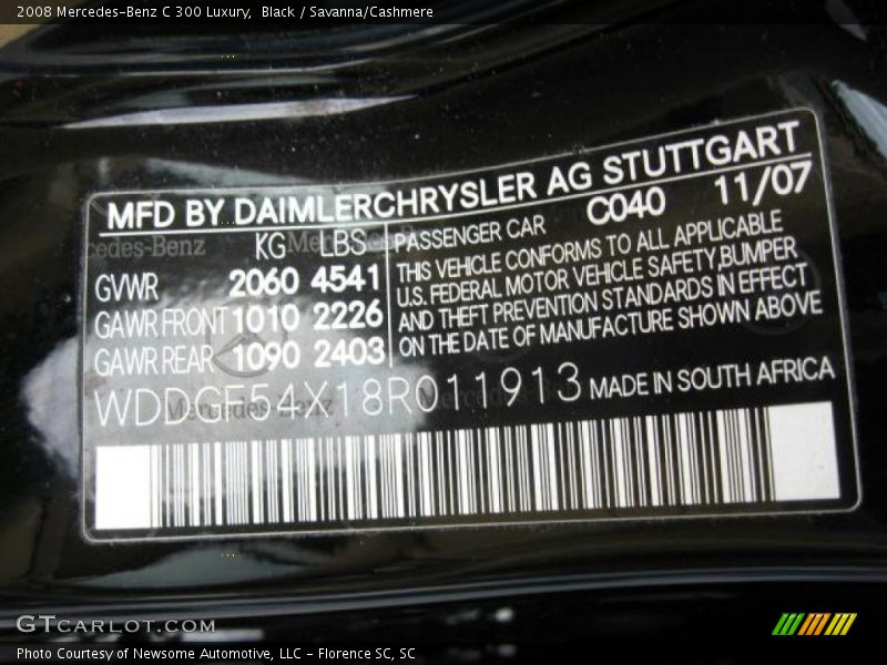 Black / Savanna/Cashmere 2008 Mercedes-Benz C 300 Luxury