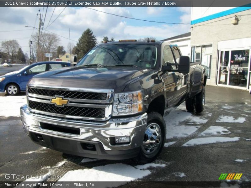 Taupe Gray Metallic / Ebony 2011 Chevrolet Silverado 3500HD LT Extended Cab 4x4 Dually