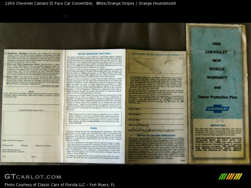 White/Orange Stripes / Orange Houndstooth 1969 Chevrolet Camaro SS Pace Car Convertible