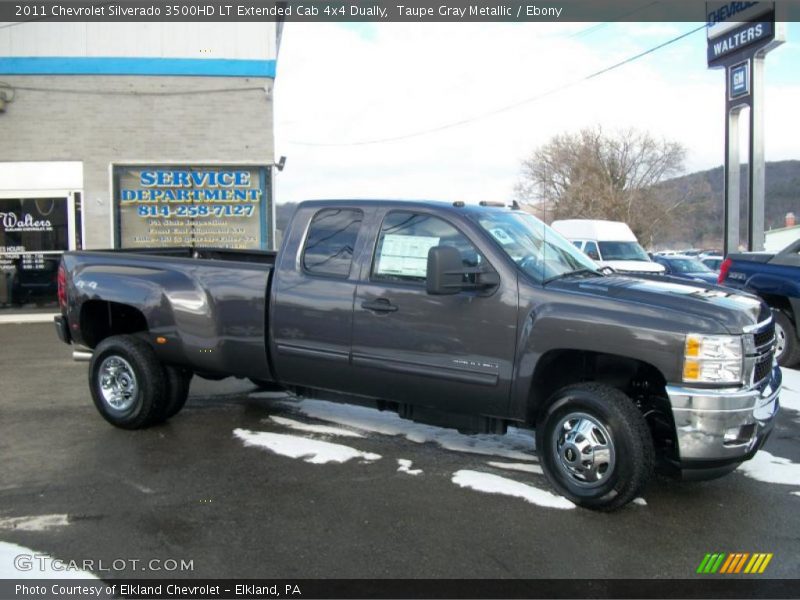 Taupe Gray Metallic / Ebony 2011 Chevrolet Silverado 3500HD LT Extended Cab 4x4 Dually