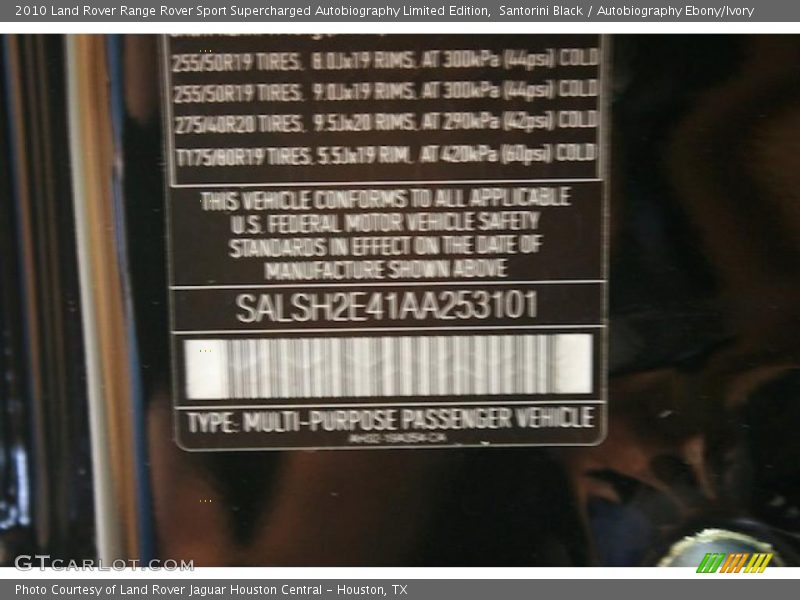 Santorini Black / Autobiography Ebony/Ivory 2010 Land Rover Range Rover Sport Supercharged Autobiography Limited Edition