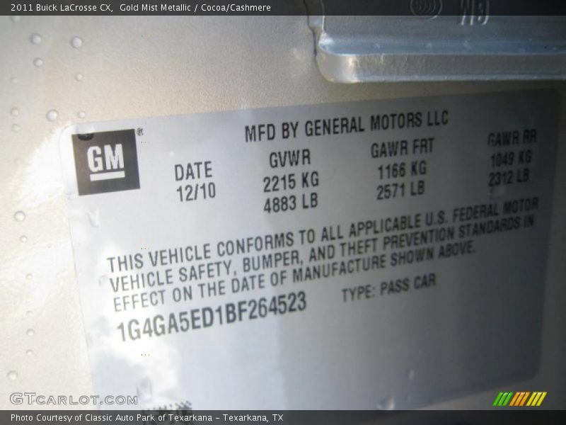 Gold Mist Metallic / Cocoa/Cashmere 2011 Buick LaCrosse CX