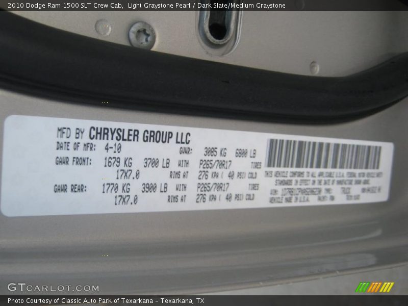 Light Graystone Pearl / Dark Slate/Medium Graystone 2010 Dodge Ram 1500 SLT Crew Cab