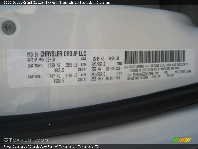 Stone White / Black/Light Graystone 2011 Dodge Grand Caravan Express
