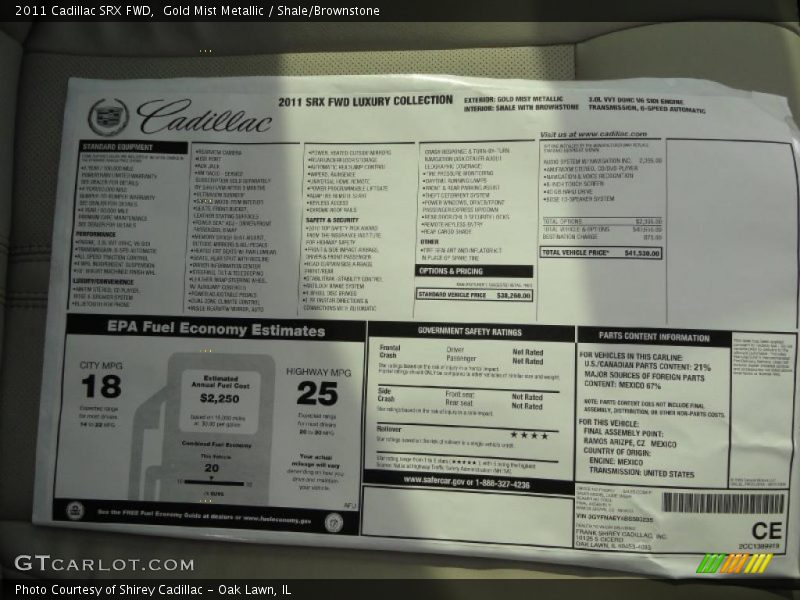 Gold Mist Metallic / Shale/Brownstone 2011 Cadillac SRX FWD