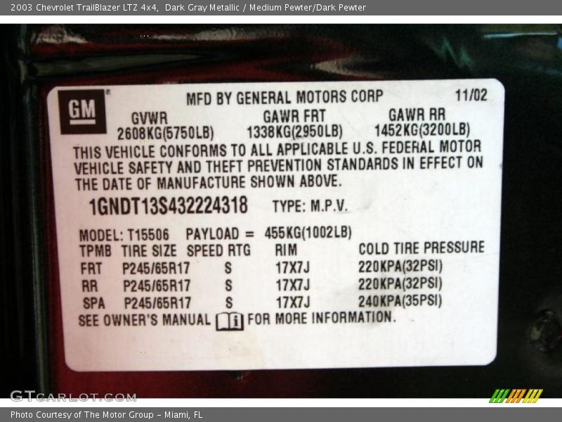 Dark Gray Metallic / Medium Pewter/Dark Pewter 2003 Chevrolet TrailBlazer LTZ 4x4
