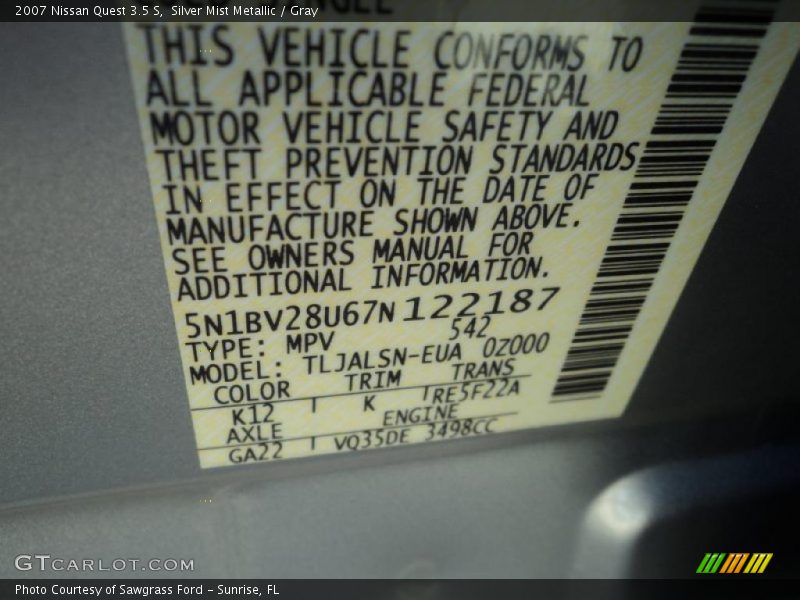 Silver Mist Metallic / Gray 2007 Nissan Quest 3.5 S