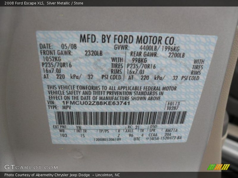 Silver Metallic / Stone 2008 Ford Escape XLS