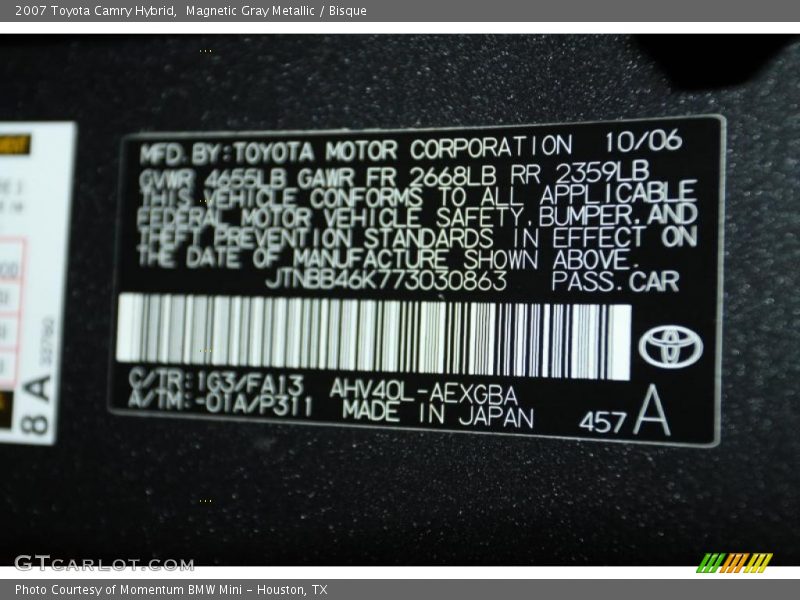 Magnetic Gray Metallic / Bisque 2007 Toyota Camry Hybrid