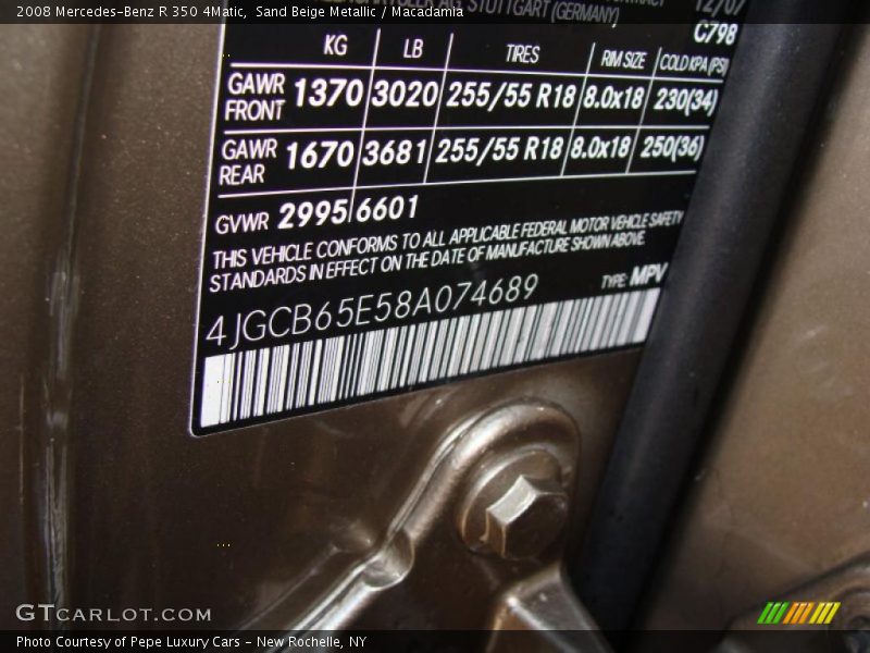Sand Beige Metallic / Macadamia 2008 Mercedes-Benz R 350 4Matic