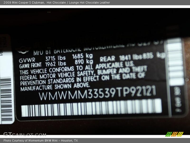 Hot Chocolate / Lounge Hot Chocolate Leather 2009 Mini Cooper S Clubman