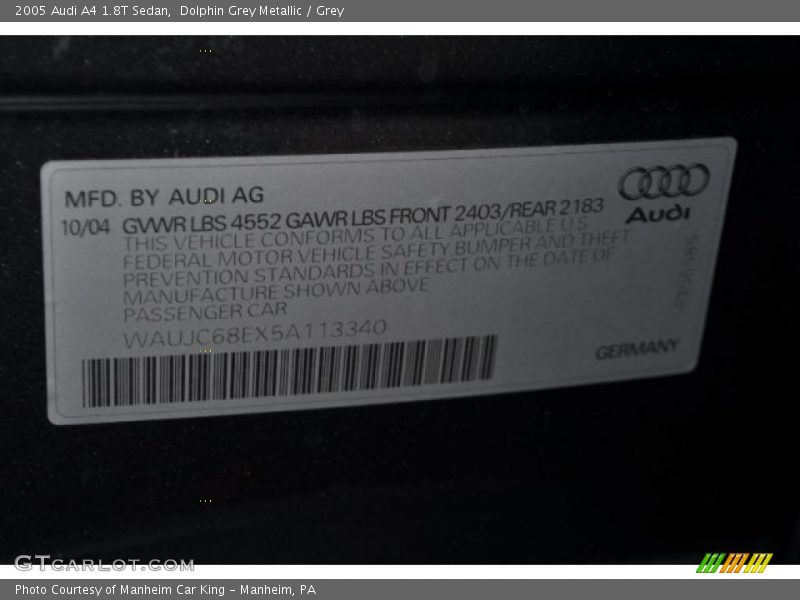 Dolphin Grey Metallic / Grey 2005 Audi A4 1.8T Sedan
