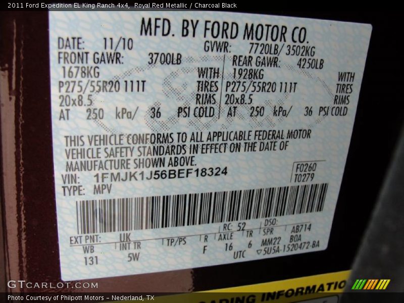 2011 Expedition EL King Ranch 4x4 Royal Red Metallic Color Code UK