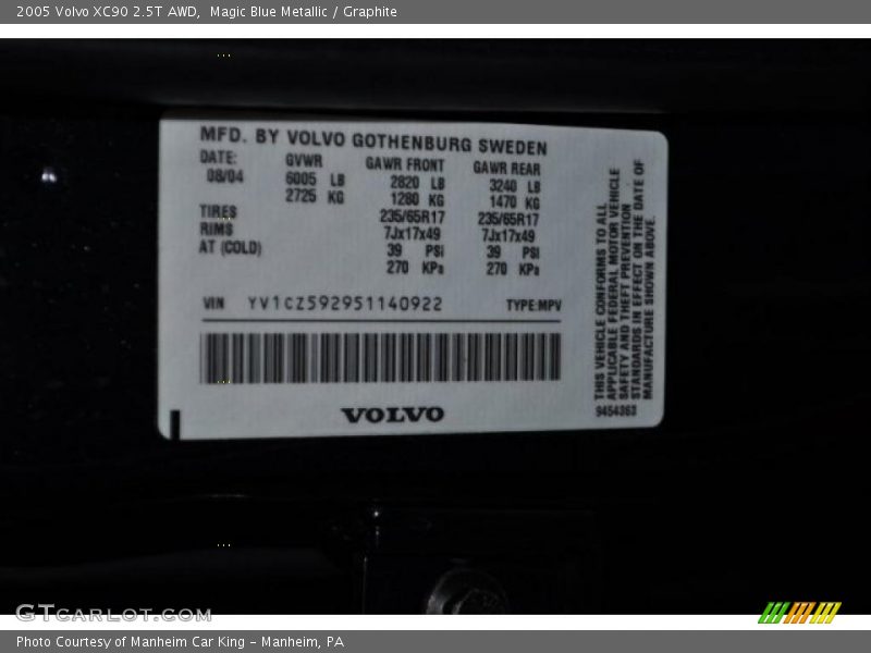 Magic Blue Metallic / Graphite 2005 Volvo XC90 2.5T AWD