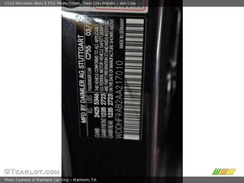 Steel Grey Metallic / Ash Gray 2010 Mercedes-Benz E 550 4Matic Sedan