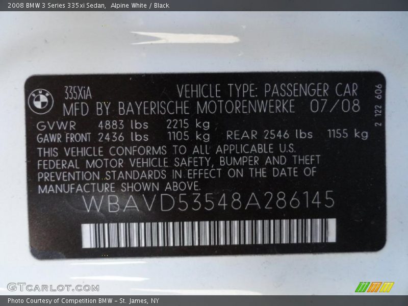 Alpine White / Black 2008 BMW 3 Series 335xi Sedan