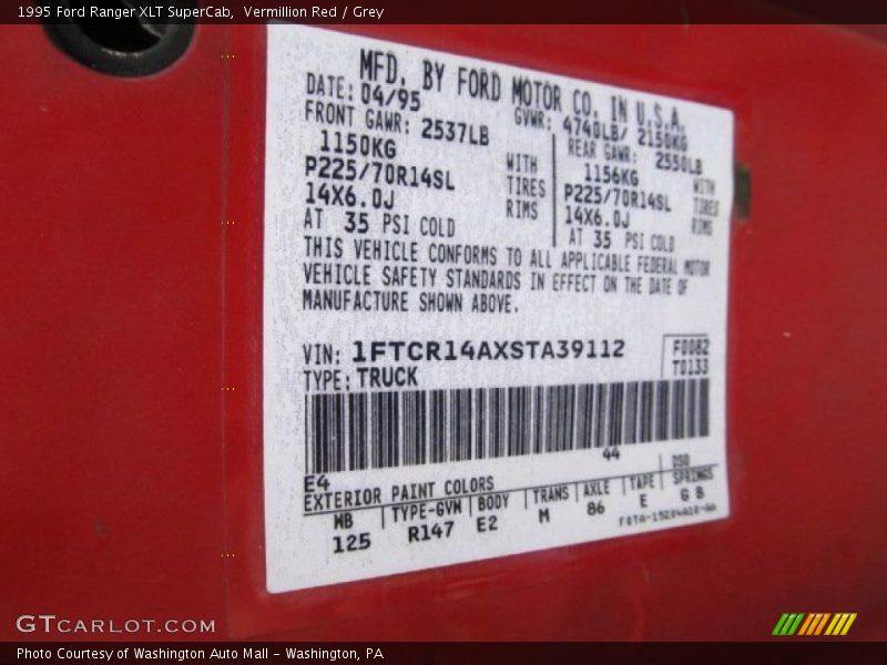 1995 Ranger XLT SuperCab Vermillion Red Color Code E4