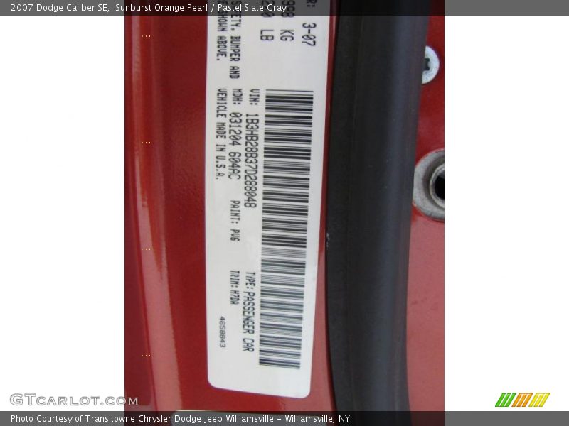 Sunburst Orange Pearl / Pastel Slate Gray 2007 Dodge Caliber SE