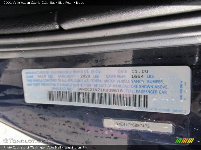 Batik Blue Pearl / Black 2001 Volkswagen Cabrio GLX