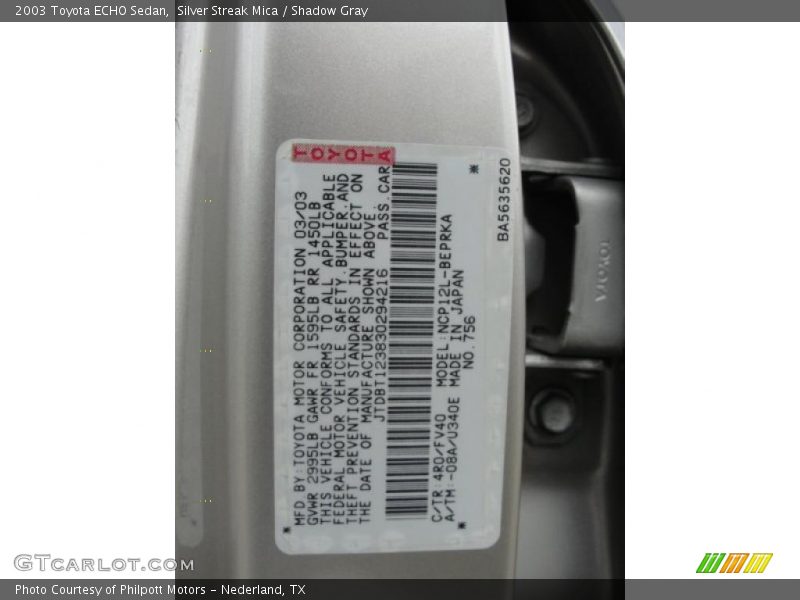 2003 ECHO Sedan Silver Streak Mica Color Code 4R0